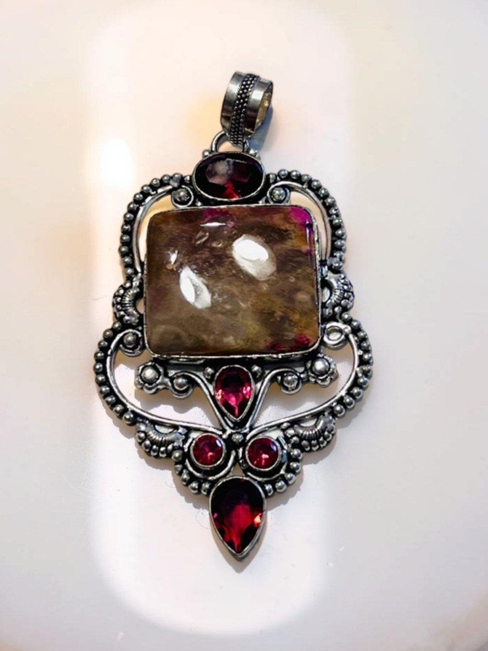 Sterling silver pendant 925 -Large Pendant Agate 925 stamped VINTAGE